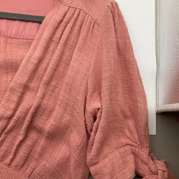 Free People Med Love of My life Midi Dress Pink Textured Button Cottage Praire - Picture 8 of 15